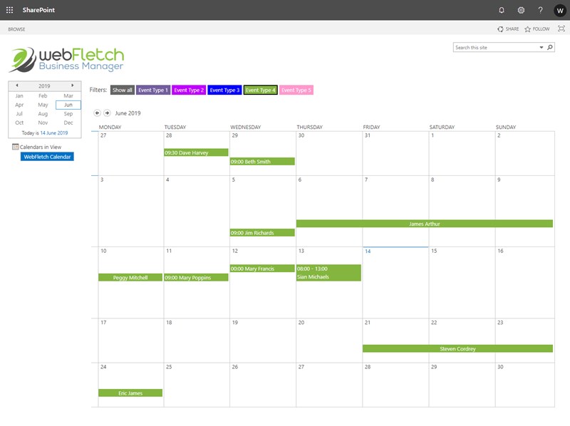 Sharepoint calendar filtered
